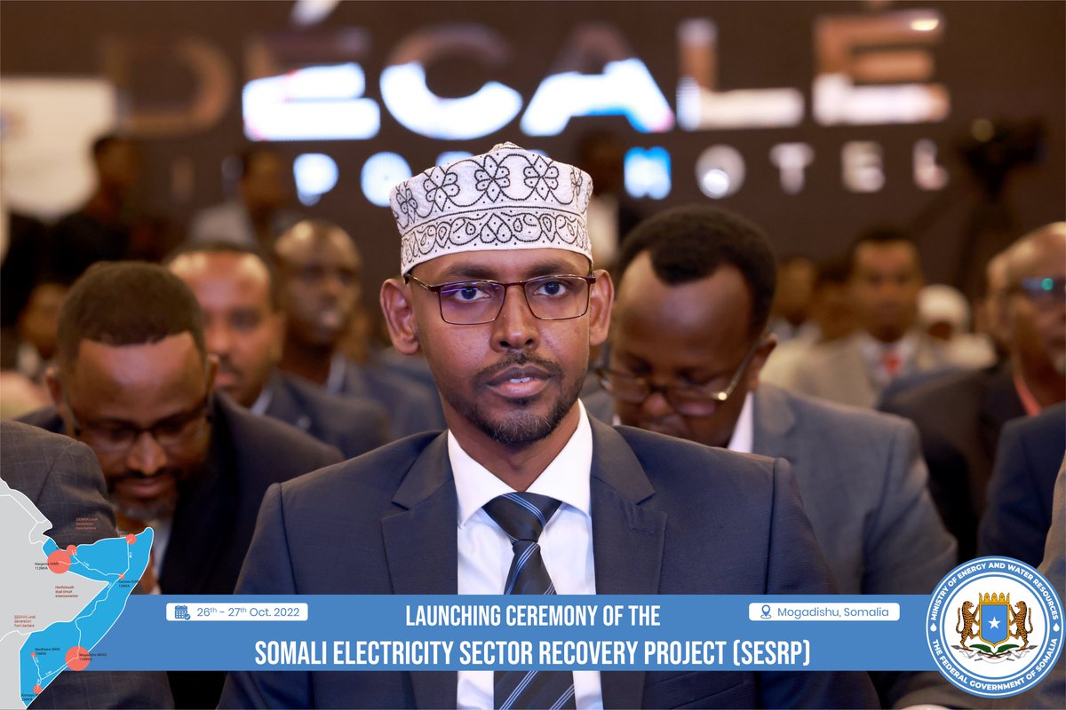 MoEWRSo's tweet photo. H.E @JamaTaqalAbbas, Minister of Energy and Water Resources in a keynote speech on his part, acknowledged the role of the @WorldBank in materializing the landmark SESRP project, underlining the @MoEWRSo commitment to expediting the sector reform agenda. #Energy4Somalia #ILAYS https://t.co/MZNAoCE0qA