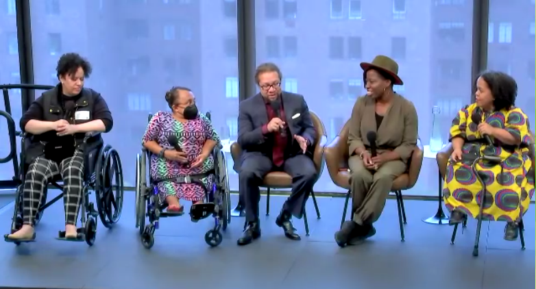 Mediadisdat's tweet photo. Excellent panel on "Black Disability Politics" @DrSamiSchalk
Writer/activist Heather Watkins @hwatkins927 Vilissa Thompson, Ramp Your Voice @VilissaThompson; Patrick Cokley, Civic Influencers; Candace Coleman, Access Living; Cara Reedy, Disabled Journalists Assn
 @infamouslyshort https://t.co/pYRGZebdWf
