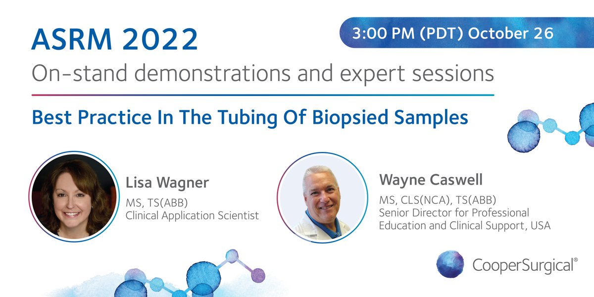 coopersurgical's tweet photo. Join our two #CooperSurgical experts, Lisa Wagner and Wayne Caswell, as they will demonstrate today Wednesday at 10:15 AM (PDT) Best Practice In The Tubing Of Biopsied Samples. We look forward to seeing you. Join live on our stand or on YouTube: https://t.co/HZSgwISawQ
#ASRM2022 https://t.co/CfmLTMdhGu