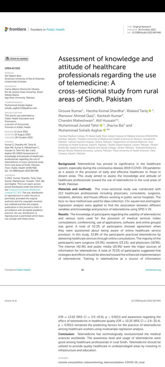 Glad to share our recent original article publication in PubMed, WoS and Scopus Indexed Frontiers in Public Heath Journal. 😃 I'm thankfull to all those who support, encourage & motivated us during this study, speically @doc_mansoor_doc .🥰 frontiersin.org/articles/10.33…