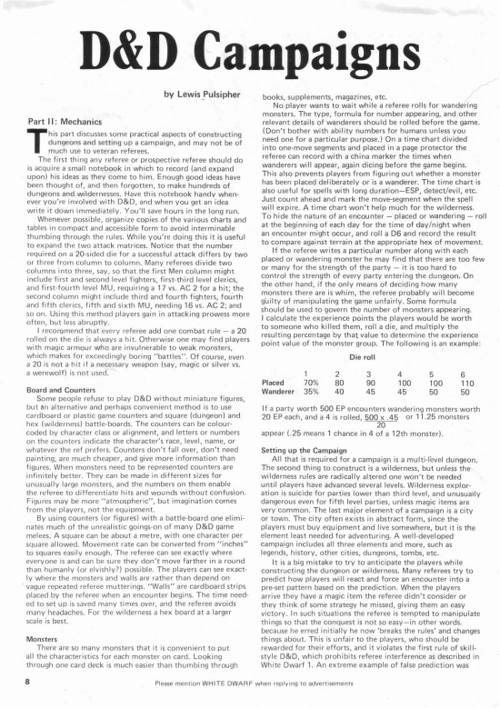 CalstaffTheGold's tweet photo. Part two of @lewpuls' advice on running D&amp;D discusses some practical aspects of constructing dungeons and setting up a campaign. Originally published in White Dwarf #4 (Dec/77).
#DnD #ODnD #0e #Advice #VariantRules https://t.co/ethtuTkROO