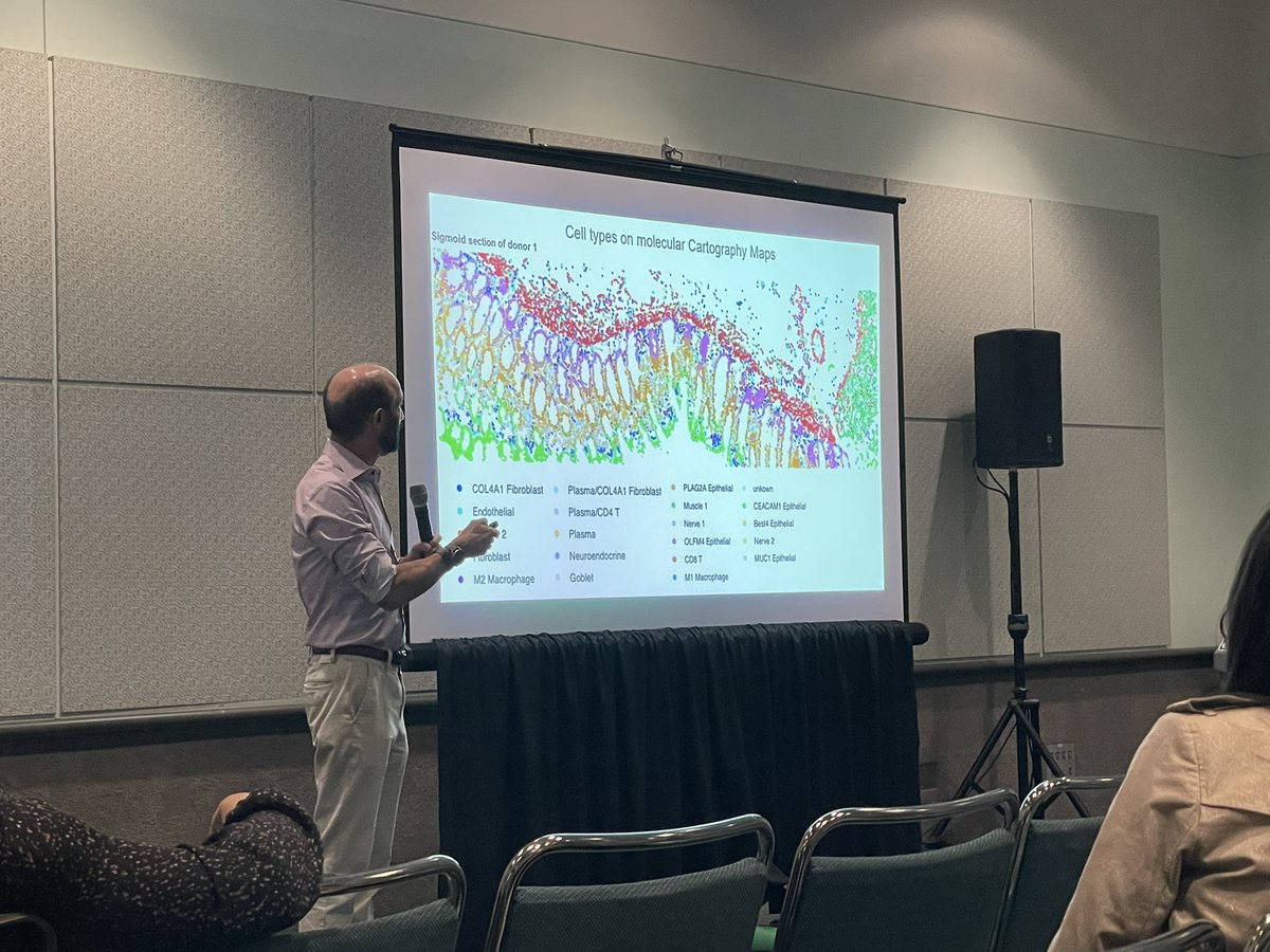 ResolveBioSci's tweet photo. #ashg22 workshop: as part of the @_hubmap project, Prof. Dr. Mike Snyder @SnyderShot @Snyder_Lab_SU @Stanford presented how to apply spatial transcriptions to reveal detailed structure in the colon. Combining scRNAseq data, he identified and mapped new cell types in the colon. https://t.co/J8n0sbLG73
