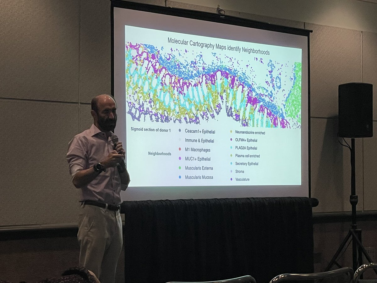 ResolveBioSci's tweet photo. #ashg22 workshop: as part of the @_hubmap project, Prof. Dr. Mike Snyder @SnyderShot @Snyder_Lab_SU @Stanford presented how to apply spatial transcriptions to reveal detailed structure in the colon. Combining scRNAseq data, he identified and mapped new cell types in the colon. https://t.co/J8n0sbLG73