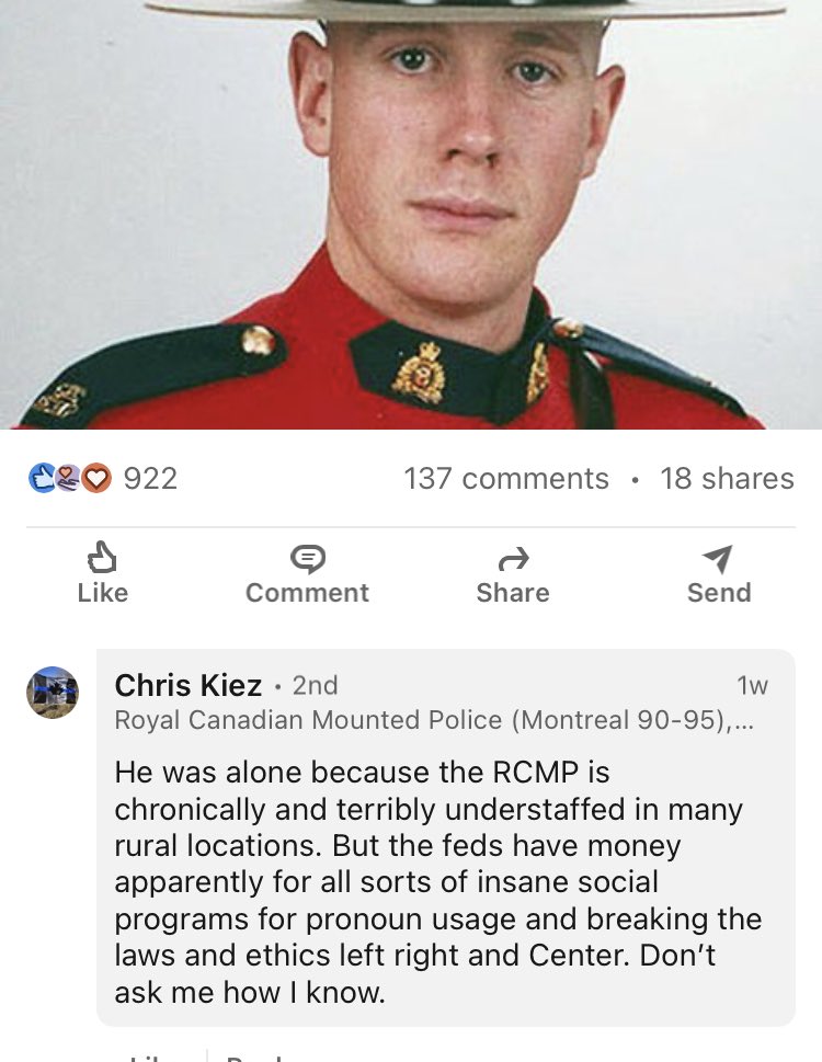 Leenintome2's tweet photo. @AbeOudshoorn His recent comments on LinkedIn all showing a very clear bias on mayor, policing, rcmp, teachers etc…. https://t.co/5yLmJ2cx1x