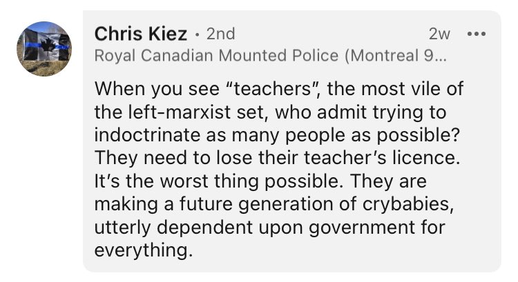 Leenintome2's tweet photo. @AbeOudshoorn His recent comments on LinkedIn all showing a very clear bias on mayor, policing, rcmp, teachers etc…. https://t.co/5yLmJ2cx1x
