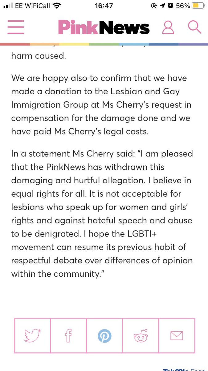 In July 2019 #PinkNews printed & tweeted a defamatory story about me which was retracted with an apology after my lawyers threatened them with legal action. They also paid me damages which I donated to an #LGBT charity & costs. 👉 pinknews.co.uk/pagicle/correc…