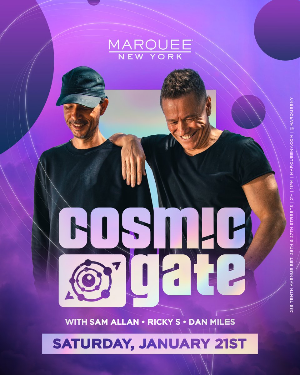 . #NewYork - New Date 🚨 See you at @MarqueeNY on Saturday, January 21! November tickets remain valid of course!! Tickets tickets.taogroup.com/e/cosmic-gate-…