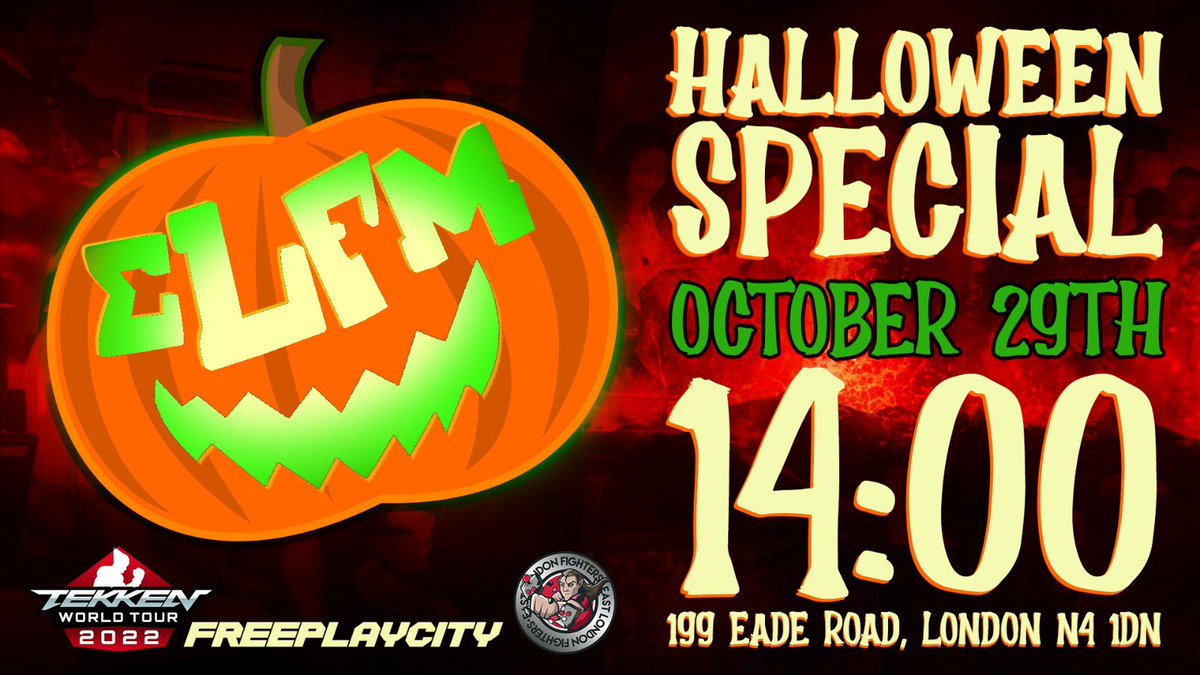 eastlondonFGC's tweet photo. This #Halloween we’re holding a special themed #ELFMonthly!

This month it’s all about #Tekken7 &amp; having fun! With a prize for the best costume, surprise side challenges &amp; LOTS of sweets.

It may also be the last stop for the Tekken UK&amp;I tour points!

https://t.co/ZjjpHz0FbW https://t.co/Yi34yVMKxt