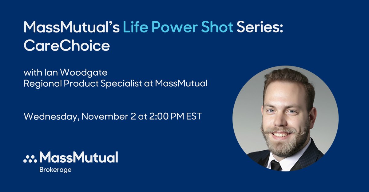 rmogenbrokerage's tweet photo. Join Ian Woodgate, Regional Product Specialist at MassMutual on November 2 to learn how MassMutual CareChoice products can help your clients prepare for their future long term care needs. Register today!
https://t.co/EpuOxZ2lXN https://t.co/7aYEWEMCry