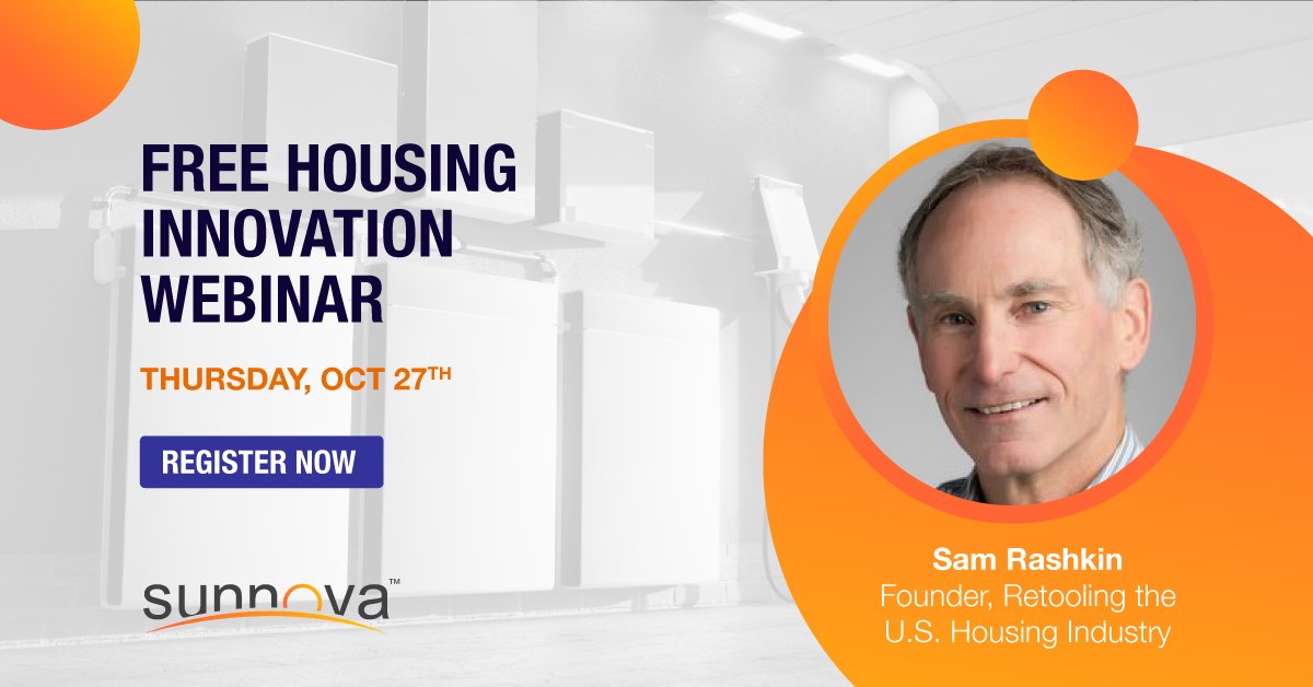 SunnovaEnergy's tweet photo. DON'T MISS OUT ⌛ 

Our #Sunnova New Homes team is hosting a webinar on accelerating housing innovation for the new user experience imperative.

Join us at 9 AM PT on Oct. 27th to learn about housing innovation by snagging your spot: https://t.co/QT9ABoFh2X

#BuildWithSunnova https://t.co/NX2aY5QXBd