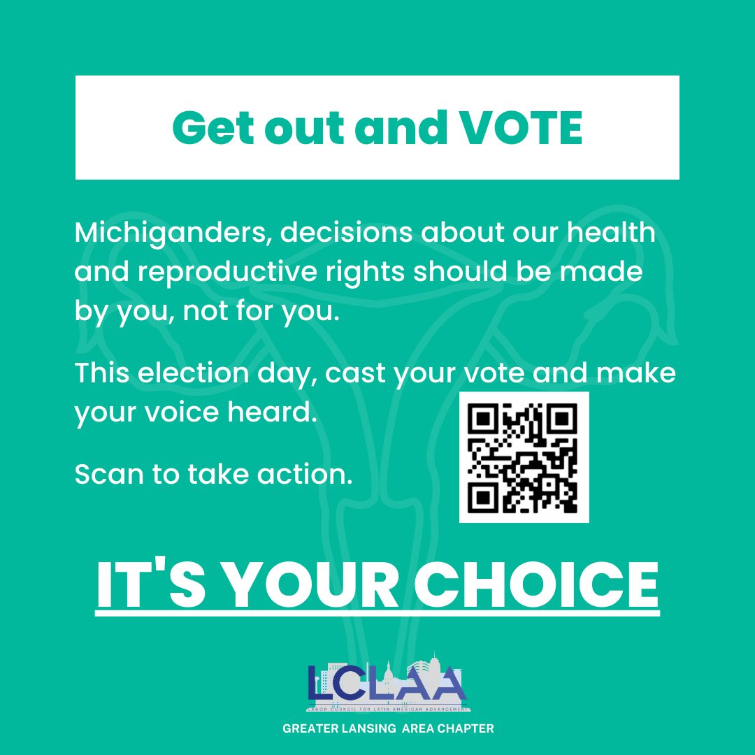 LCLAALansing's tweet photo. Let's get educated! Proposal 3 aims to address reproductive healthcare and YOU hold the power to choose. This election day, November 8th, cast your ballot and VOTE. Let's leave the decision to Michiganders! #choiceispower #MIvoices #vote https://t.co/jMKlJ25Po1