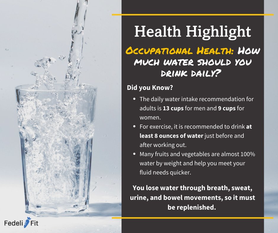 TheFedeliGroup's tweet photo. Our bodies need water every single day to keep our body functioning at its highest level. Click the link below to find out easy ways to drink more water throughout the day -- https://t.co/ZBLUFUgzWm
#TFGHealthHighlight #DrinkWater https://t.co/0Js8mdU6ok