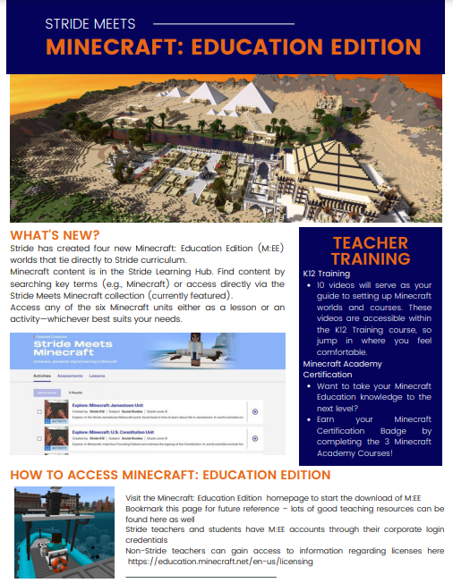ViceAshlee's tweet photo. The @PlayCraftLearn worlds have launched at @StrideLearn!!! I am so excited to see other teachers and students explore the worlds our team worked so hard to create. Check out the available teacher training too! #gamebasedlearning https://t.co/LoHYanikMc