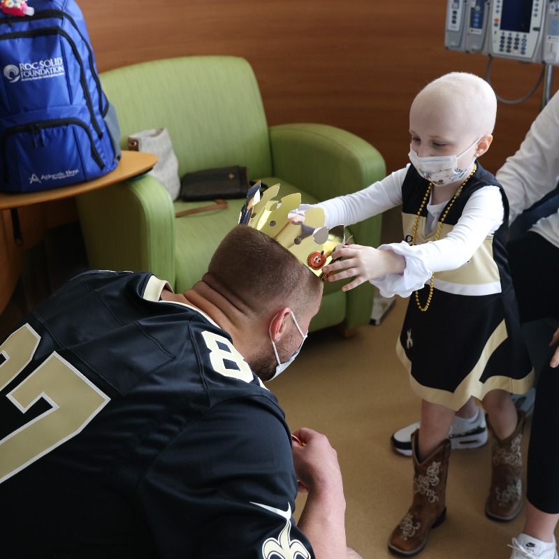Saints's tweet photo. #Saints players visited Ochsner patients as part of the @NFL's Crucial Catch initiative 👏