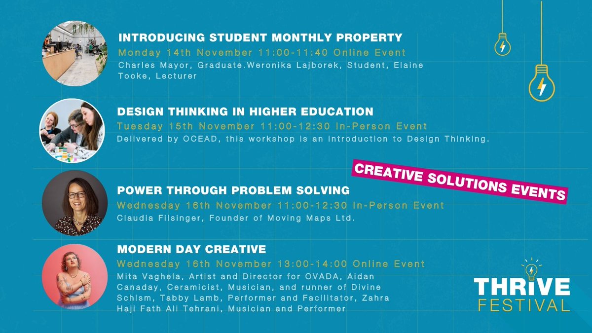 brookesENTSUPP's tweet photo. We are delighted to announce four more events for #Thrive2022! In these events, you will learn about various creative industries and discover solutions that can be useful for your business and personal development. Get your free tickets by visiting https://t.co/mWfDvbq7wF! https://t.co/dTj2RLmCnx