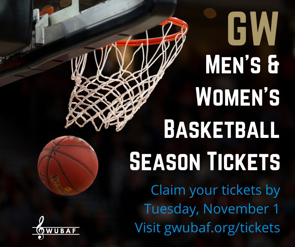 GWUBAF's tweet photo. Come cheer on GW Basketball and CBrass with us this season in the Smith Center! Sign up today for GWUBAF's season ticket block. Be sure to claim your tickets by Nov. 1. Visit https://t.co/KVWSuD3a5m to learn more. Raise High! https://t.co/NJeXap2gOM