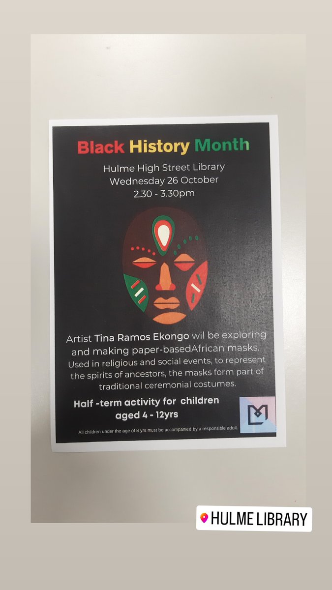 tramosekongoart's tweet photo. African masks workshop at Hulme Library for Black history month 2022.
.
.
.
.
#ouryear2022 #hulme #hulmelibrary #africanart #africanculture #africanmask #bhm #BlackHistoryMonth https://t.co/obfU7uE1Ws