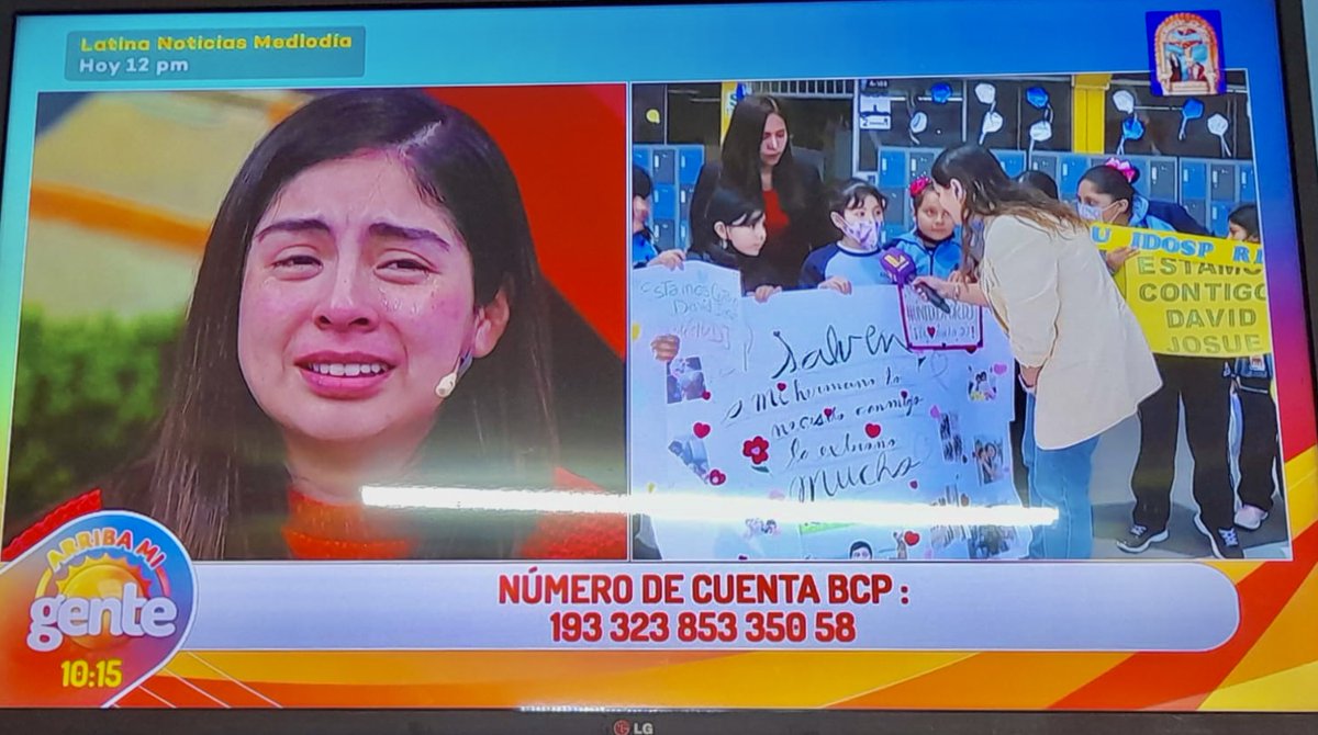 📺El programa #ArribaMiGente de <a href="/Latina_pe/">Latina.pe</a> se une a la campaña solidaria #JuntosPorDavidJosue . Llegaron a su Colegio Adventista e hicieron un llamado a sumarse a la recaudación de fondos que necesita David para viajar a España y recibir un tratamiento contra la leucemia.✨🙏🏻