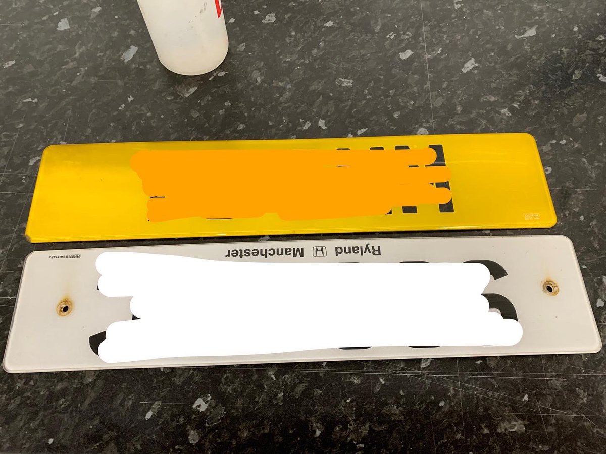 MerseyTints's tweet image. Little job today for @spraysmart_refinishing for bespoke number plates. 2 old number plates to wrap black + business name in white so he could cover customers plates when taking photos. This protect cars from potentially being cloned and also puts the business name in every shot.