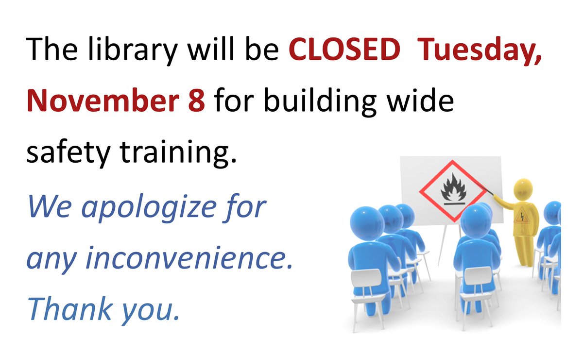 FhplOhio's tweet photo. Tuesday, November 8 the library will be closed for building wide safety training. https://t.co/jD6ucTvYfa