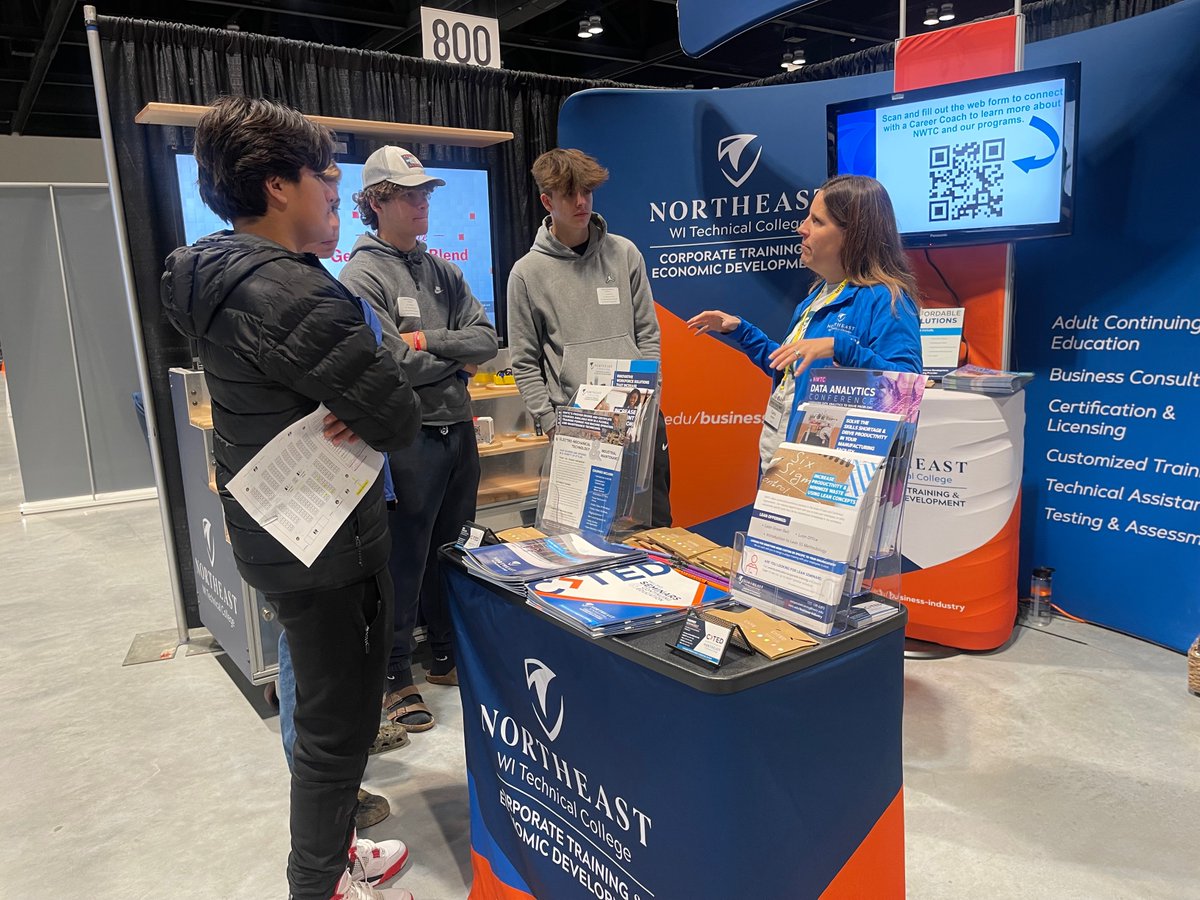 NWTC's tweet photo. #NWTC welcomed these @AshwaubenonHS students to our @nwtccted booth at the Manufacturing First conference at the Resch Center Expo. Thank you to NEWMA for sponsoring this experience and helping us connect with the future of our community!
#MFGFIRST #manufacturing https://t.co/keDcB78YIR
