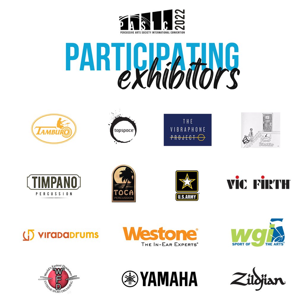 PercussiveArts's tweet photo. Our #PASIC2022 exhibitors bolster the drum and percussion community and are an important part of the convention. Here’s part 3 of the 100+ brands in the Expo Hall this year. Visit https://t.co/h926SZvpmf to see the map. Get an Expo-only ticket at https://t.co/ZFKs7c7iBw. https://t.co/BwAxkb9yCL