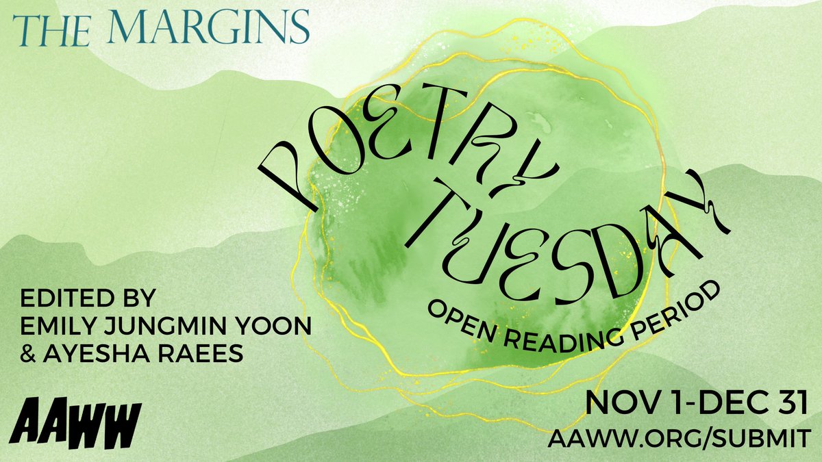 CALL FOR SUBMISSIONS: We're opening our reading period for #PoetryTuesday!! 💌 Share your work with our wonderful poetry editors @EmilyYoon and @SkunkBabePoet by the end of the year ➡️ aaww.org/submit