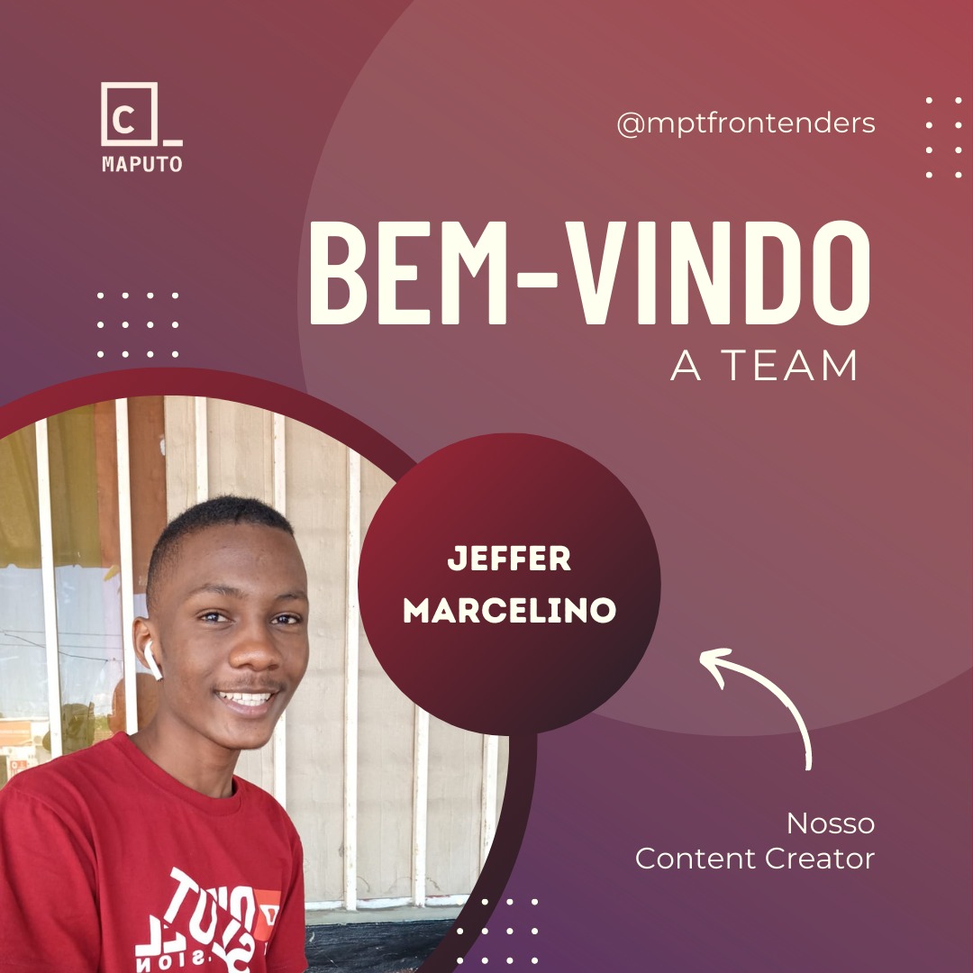 mptfrontenders's tweet photo. É com muita alegria que anunciamos que ganhamos um membro na team core 🤩🚀.

Seja bem-vindo à nossa Team @jeffermarcelino 🥳. Temos certeza que você será um ótimo acréscimo a team.

#maputofrontenders #novomembro https://t.co/KmZSqVntu4