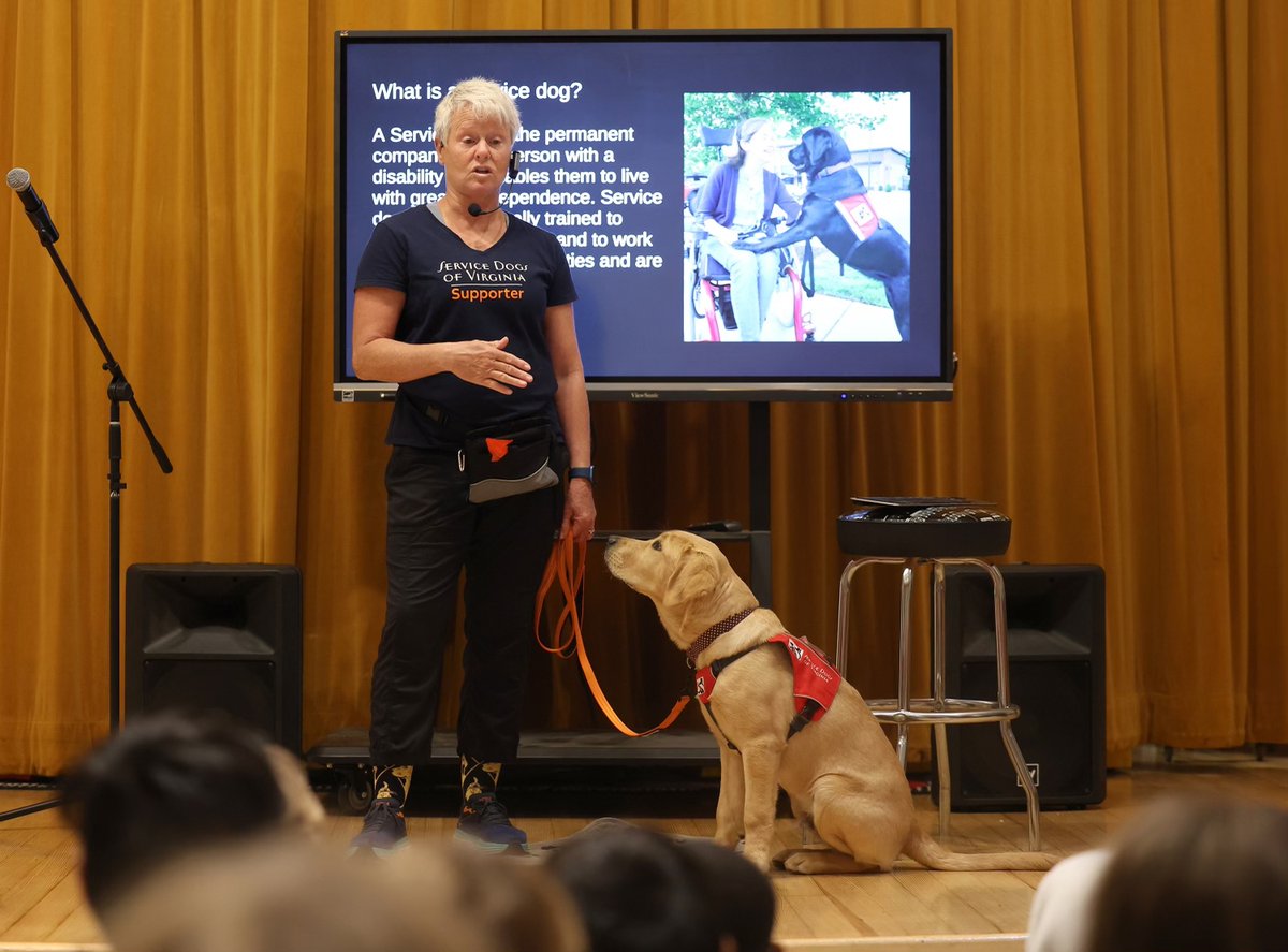 UvaChamp's tweet photo. Had fun educating the students at Greenbrier Elementary on the role of @servicedogsva this morning! https://t.co/UCWsCqVdDX
