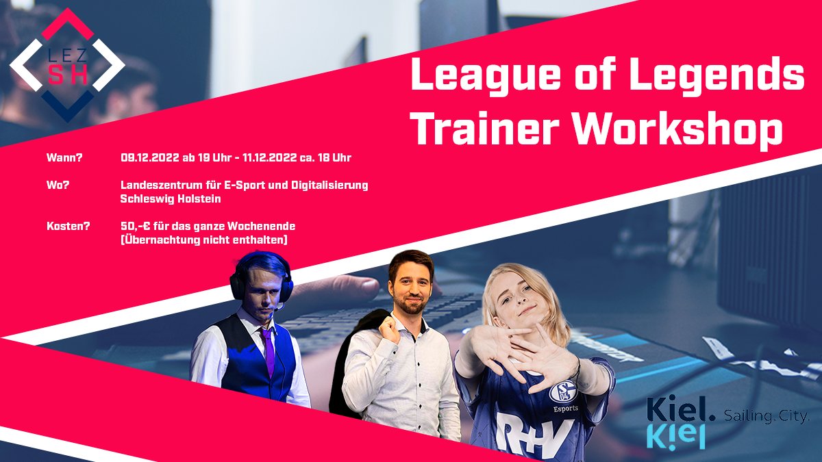 LEsportZ_SH's tweet photo. Wie bringt man Teams in #LeagueOfLegends auf das nächste Level? Die Profi-Trainer
@LOL_LeaOne, @benblacksky und @coachskyflap zeigen es Euch in unserem Wochenendworkshop vom 09.-11. Dezember im #LEZSH.
Tickets für nur 50€ gibt es hier:
https://t.co/tvgnDZPlwf https://t.co/qcPirqDF1x