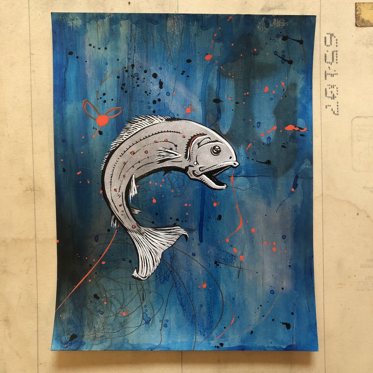 Fly pelican fly - acrylic on paper to be framed - 2022 - Available - #fish #bass #trout #lure #graffiti #art #Streetart #stlouis #newcontemporary #painting #kunstwerk #juxtapoz #operadarte #artecontemporáneo #prints #stl #modernart #Justintolentino #artforsale #contemporaryart