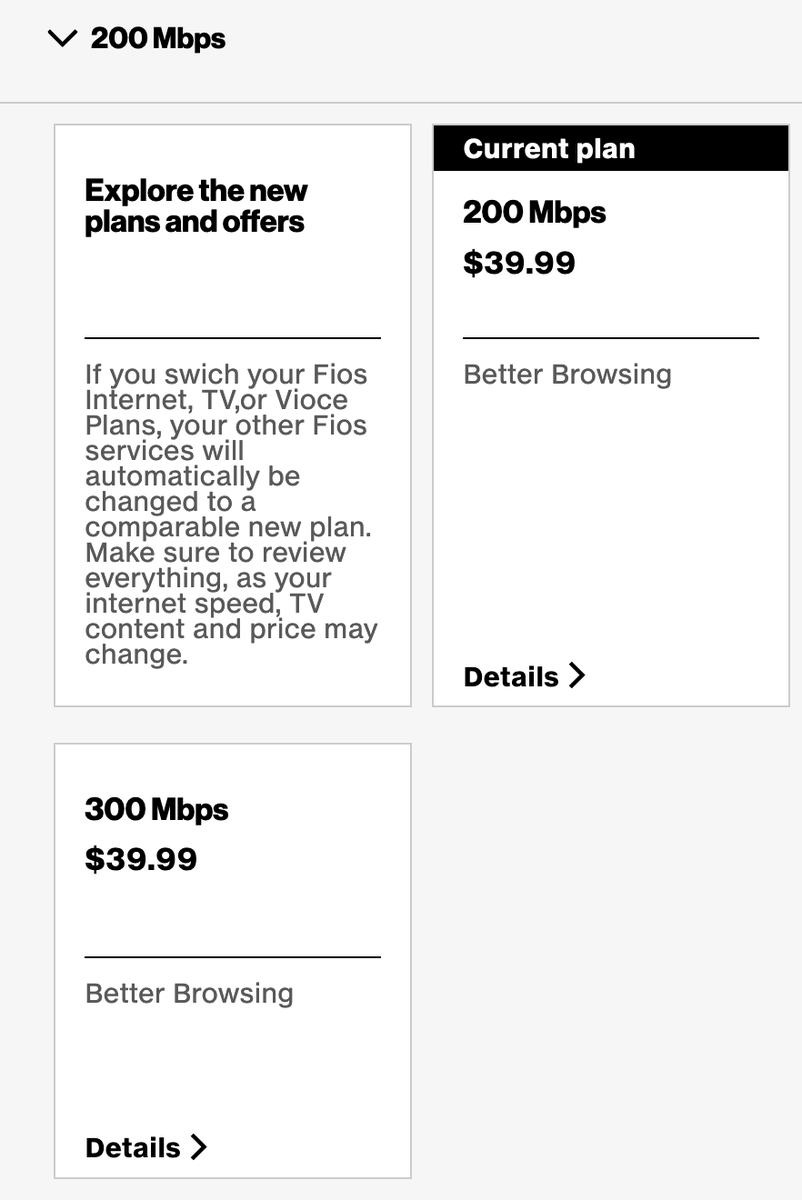 mooniker's tweet photo. What's the downside to choosing the faster speed for the same price, @verizonfios? The pricing doesn't appear to be promotional and I can't find the firstborn transfer clause. https://t.co/j08qh0TIig