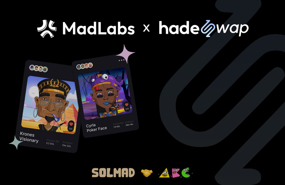 We are pleased to announce you can now purchase a SolMad NFT instantly via our <a href="/hadeswap/">HadesLab</a> liquidity pool. Our goal is to work with the most innovative products in the NFT space, and that starts with our own launch!

hadeswap.com/collection/6Rk…