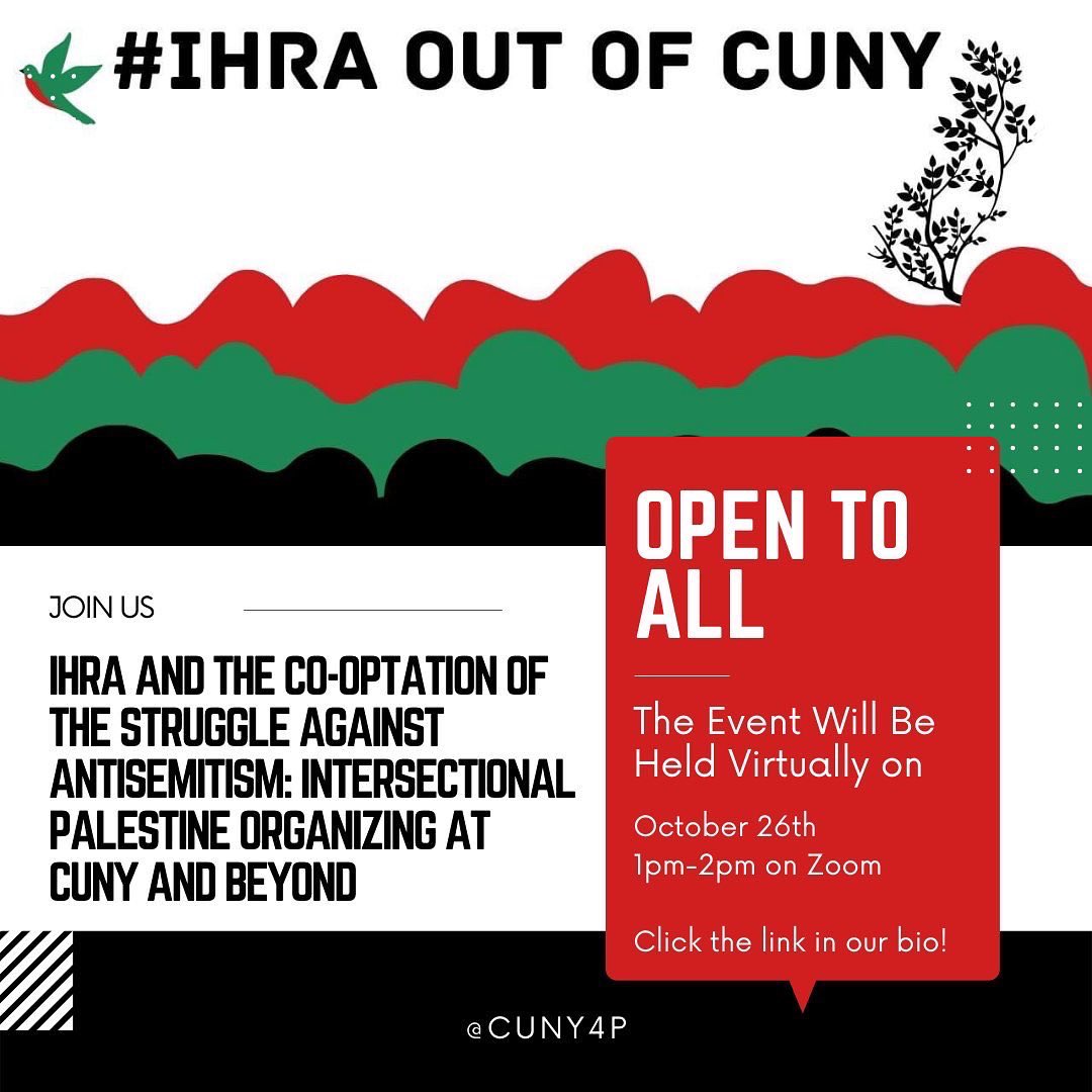 Tune in at 1:00 pm EST on Zoom to hear WOL’s chair + CUNY Law alum @NerdeenKiswani speak on “IHRA AND THE CO-OPTATION OF THE STRUGGLE AGAINST ANTISEMITISM: INTERSECTIONAL PALESTINE ORGANIZING AT CUNY AND BEYOND” presented by @Cuny4P @CUNYLawSJP @cunyjlsa tiny.cc/C4POct26IHRA