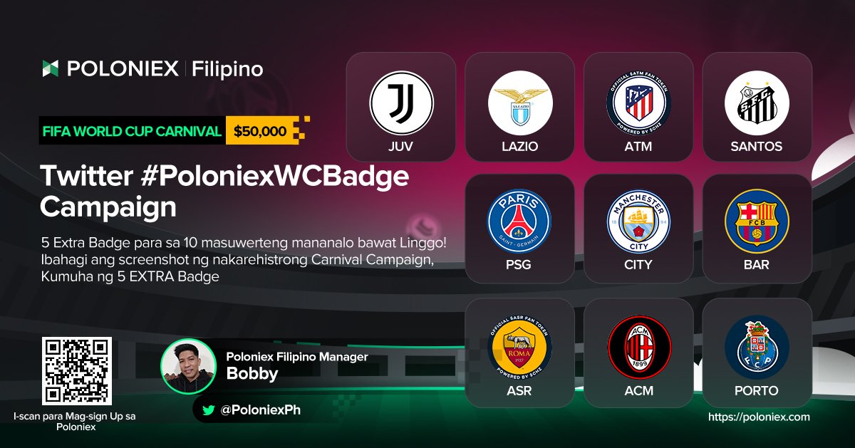PoloniexPH's tweet photo. Ilakip ang screenshot ng tatlong badge na makukuha mo idagdag ang "Mayroon akong tatlong badge, mag-click dito para sa iyo: https://t.co/ylePNXOHAN…, tag tatlo, hashtag #PoloniexWCBadge, #WC #FIFA23

PM mo ako gamit ng iyong Poloniex account tweet 10 lucky winners 5 EXTRA badge https://t.co/rHAbdgM3jk
