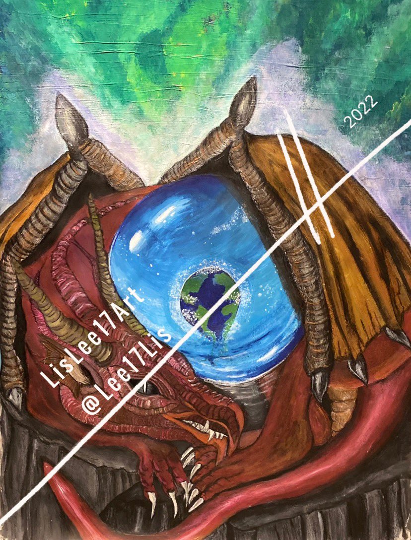 Lee17Lis's tweet photo. “The Earth Keeper” created using Arteza acrylics and a bit of imagination! 
#dragons #art #imagination https://t.co/xzMeem8eGM