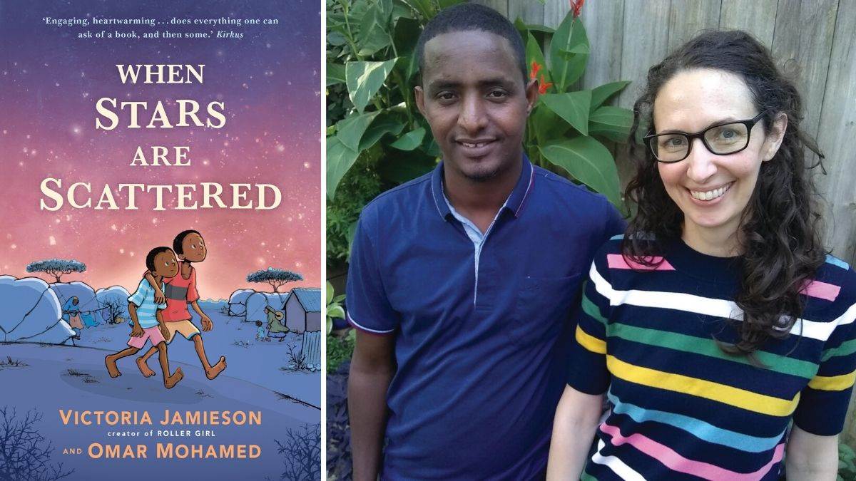 MNYouthRead's tweet photo. Free Event! Authors Victoria Jamieson and Omar Mohamed will be with us in person on Nov. 5th to talk about their  book WHEN THE STARS ARE SCATTERED. Join us and meet them at the Rondo Library in St. Paul! 
Nov. 5th 2 - 4
461 Dale St., St Paul
@JamiesonV @dantey114 @stpaullibrary https://t.co/dAedHOLmUP