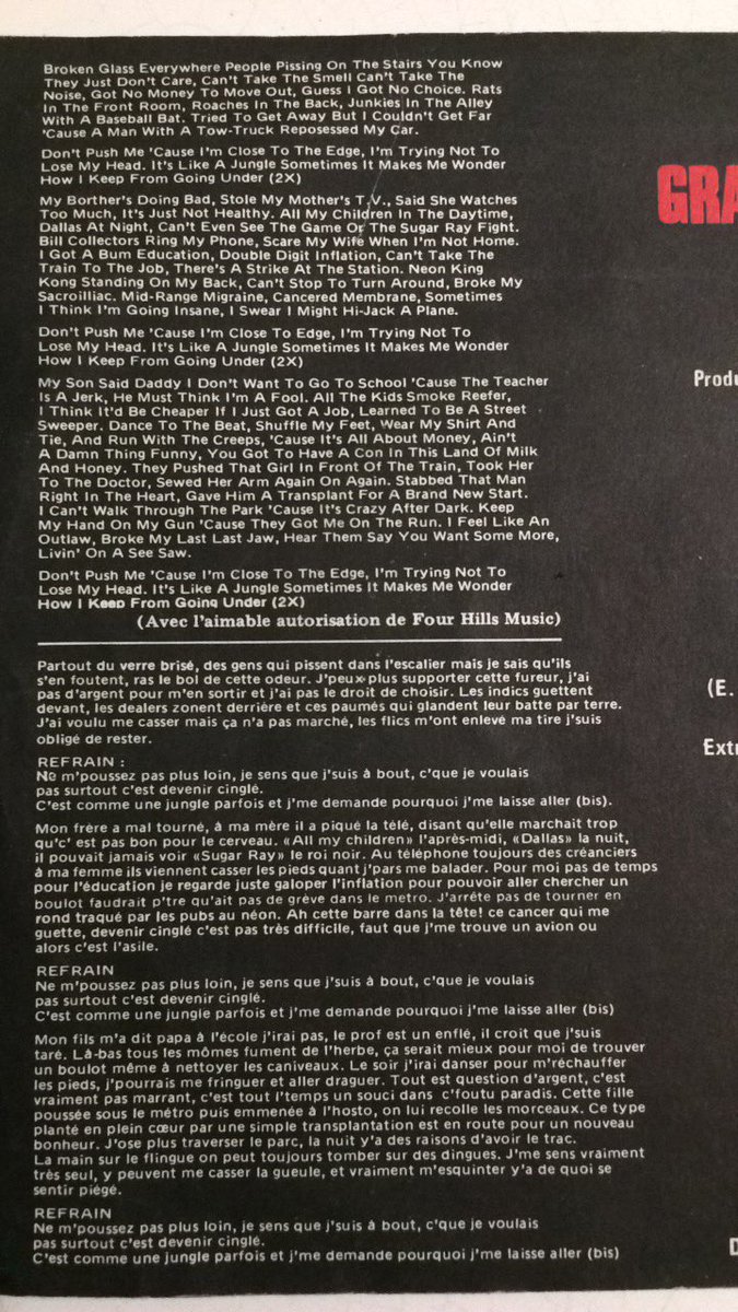 iamanticlimax's tweet photo. Elle me fait bien marrer la traduction des paroles en français sur l’édition de 1982 de « the message » par l’inénarrable Grandmaster Flash & the furious five #vinylrecords #seveninches https://t.co/tgibL9s7D8