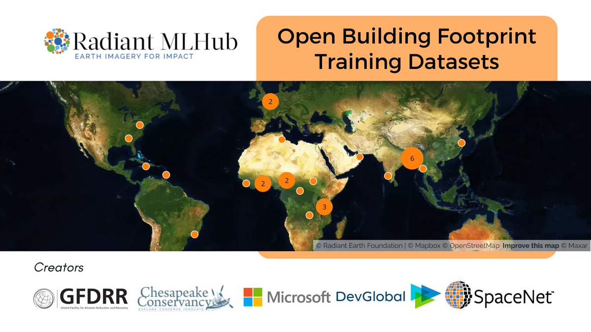 OurRadiantEarth's tweet image. Are you a #datascientist working on rural and urban development issues or disaster response strategies? Discover open #trainingdatasets around the world on #RadiantMLHub for extracting building footprints with #ML algorithms. 
👉 mlhub.earth/datasets?tags=…