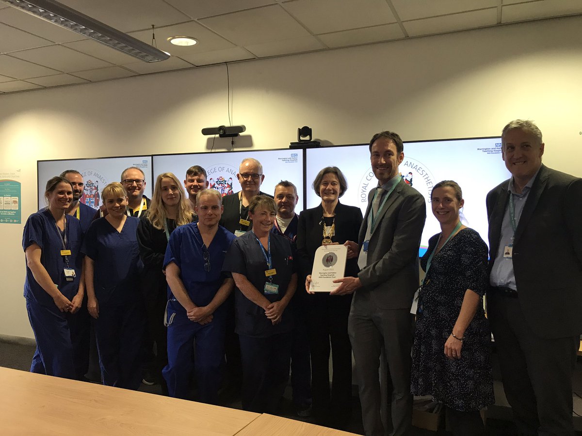 A wonderful day for <a href="/whhanaesthetics/">Warrington Anaesthetics</a> as they receive ACSA Accreditation from <a href="/RCoAPresident/">Dr Claire Shannon</a> A real team effort <a href="/WHHNHS/">WHH 🏥</a> <a href="/WHHFTChair/">Steve McGuirk CBE,DL</a> <a href="/PRFitzsimmons/">Paul Fitzsimmons</a> <a href="/Markrigby61Mark/">Warrington & Halton operating theatres</a> Congratulations 🎉 to all