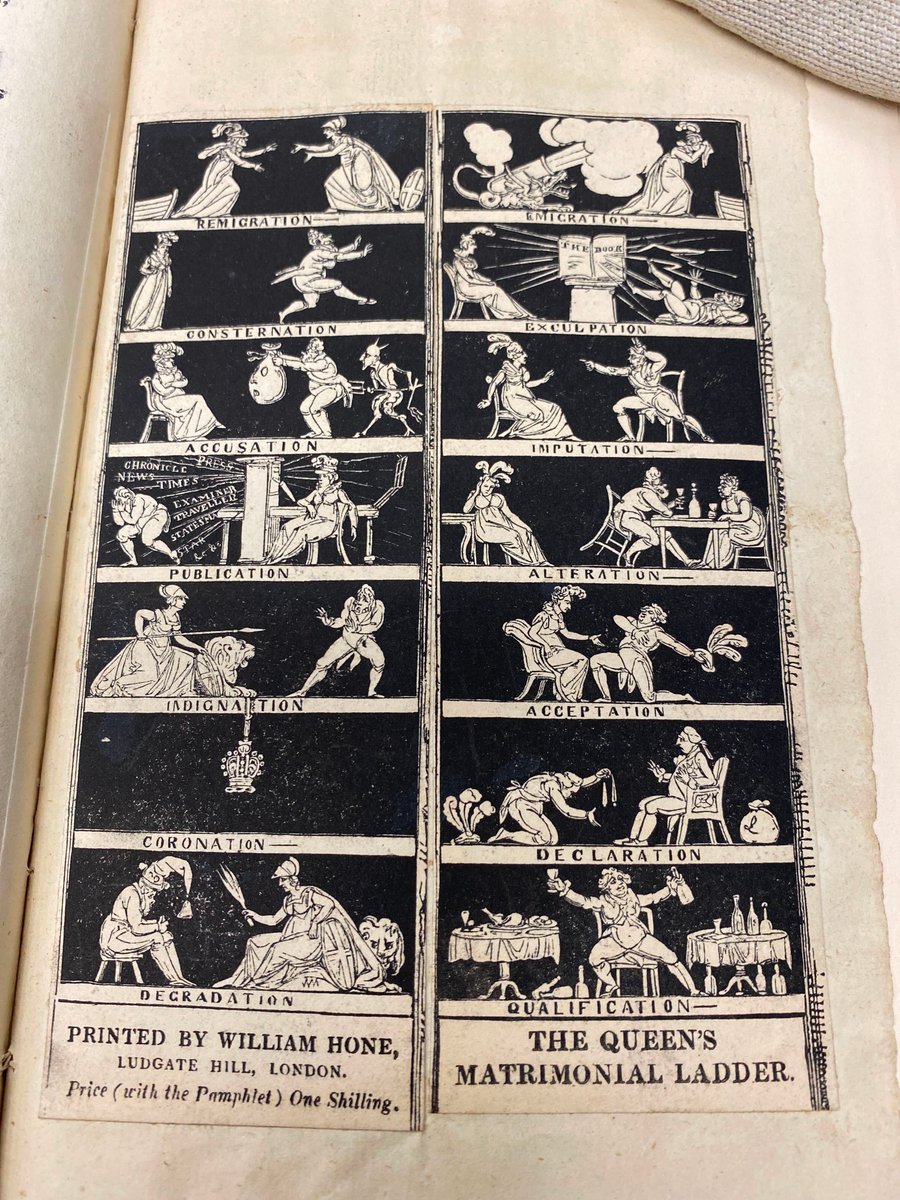 Attn: C19 British visual culture folks! Cruikshank illustrated this Hone pamphlet, 'The Queen's Matrimonial Ladder' in 1820. These two columns, which summarize the contents, were cut-&-paste onto the recto of the last page. Any ideas what these are? #Regency #caricature