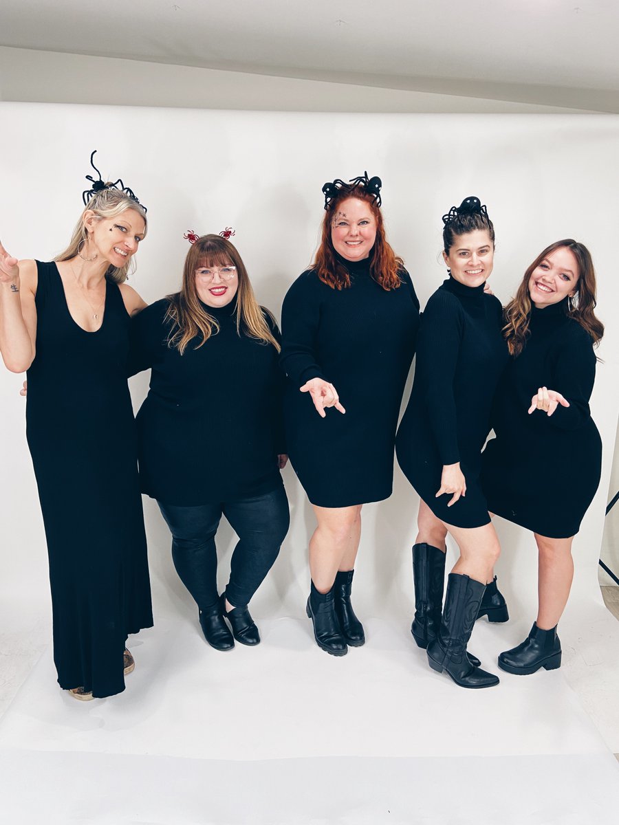 GraceandLaceCo's tweet image. Starting Halloween off with Spider Day at the office!🕷️ The Design Team wearing our NEW Ribbed Sweater Dress!!!

#halloween #costume #spider #cute #womensclothing #clothingbrand