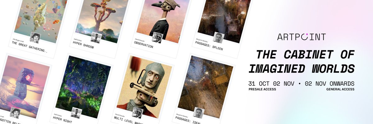 🚨 MINT DATE + PRICES + SUPPLY 🚨 

It's soon time to enter The Cabinet of Imagined Worlds!

Here's all the info you need to know 👇🏻

🌟 PRESALE MINT DATE: 31st October, 17:00 CET
🌟 PUBLIC MINT DATE: 2nd November, 17:00 CET

Prices + Supply for each work in the comments.