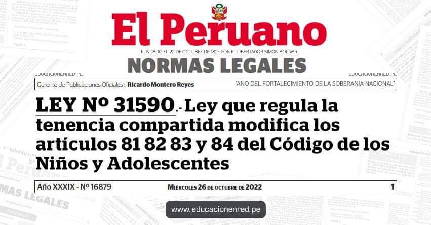 CUMPLIMOS!! Es Ley!! Hoy aparece publicada en las Normas Legales la Ley 31590 que regula la tenencia compartida de los hijos en el caso de padres separados. Una norma que beneficia directamente a los niños. Lean bien la norma. No más niños huérfanos con padres vivos