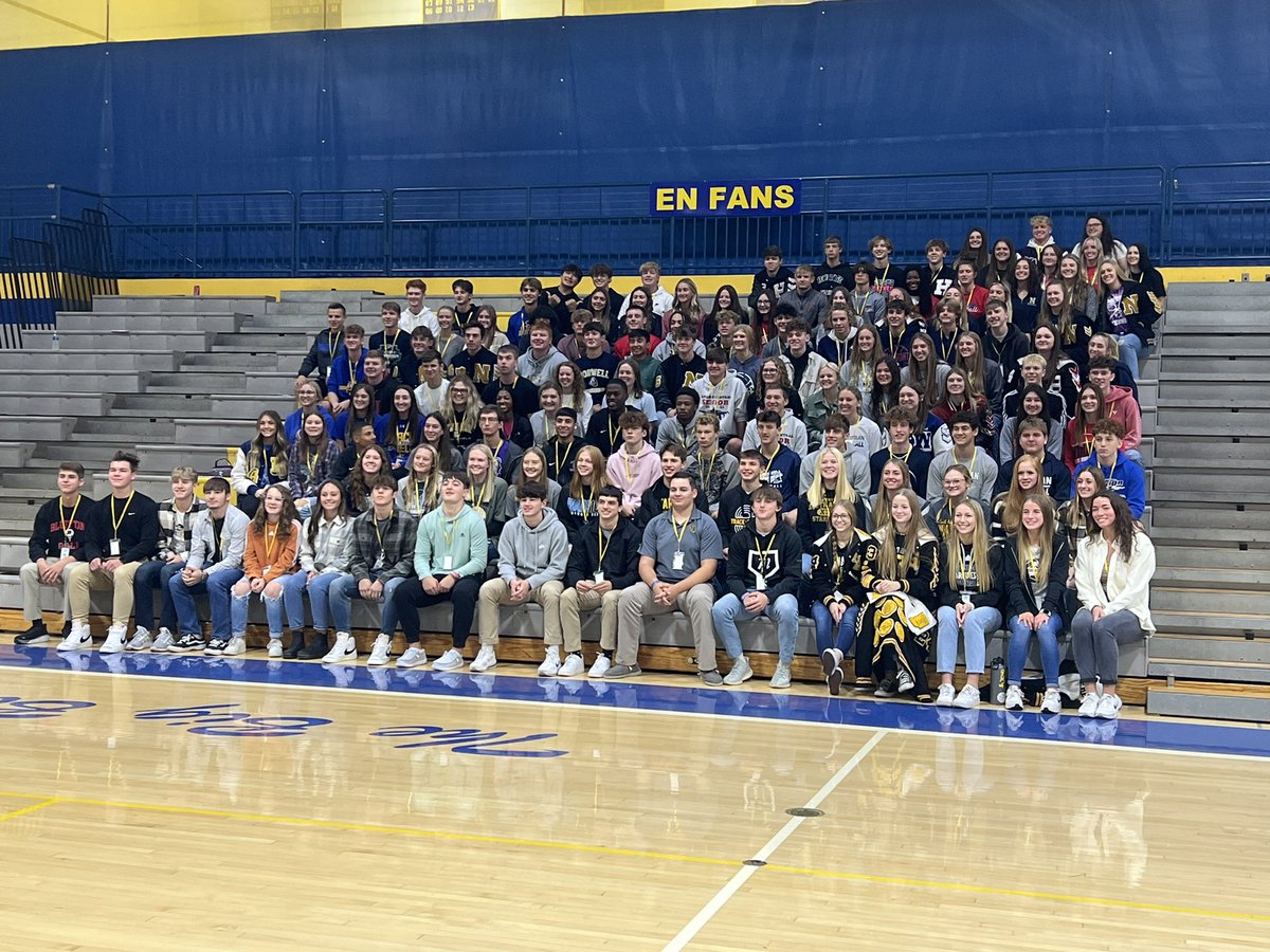 hnvikings's tweet photo. Student athletes from the NE8 and ACAC representing at the Sportsmanship and Leadership Conference at East Noble. Thank you to the speakers and East Noble staff for the great hospitality @IHSAA1 #SportsmanshipStrong #GoVikings https://t.co/Khq3KvgfWD