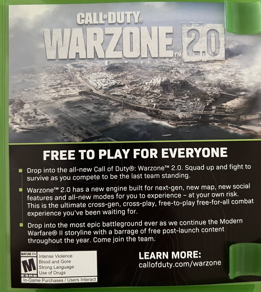 charlieINTEL's tweet photo. The physical edition of #MWII includes a pamphlet on #Warzone2. 

"Drop into the most epic battleground ever as we continue the Modern Warfare® II storyline with a barrage of free post-launch content throughout the year. Come join the team."

(via @ZyrohxHD) https://t.co/4kip9hgyIN