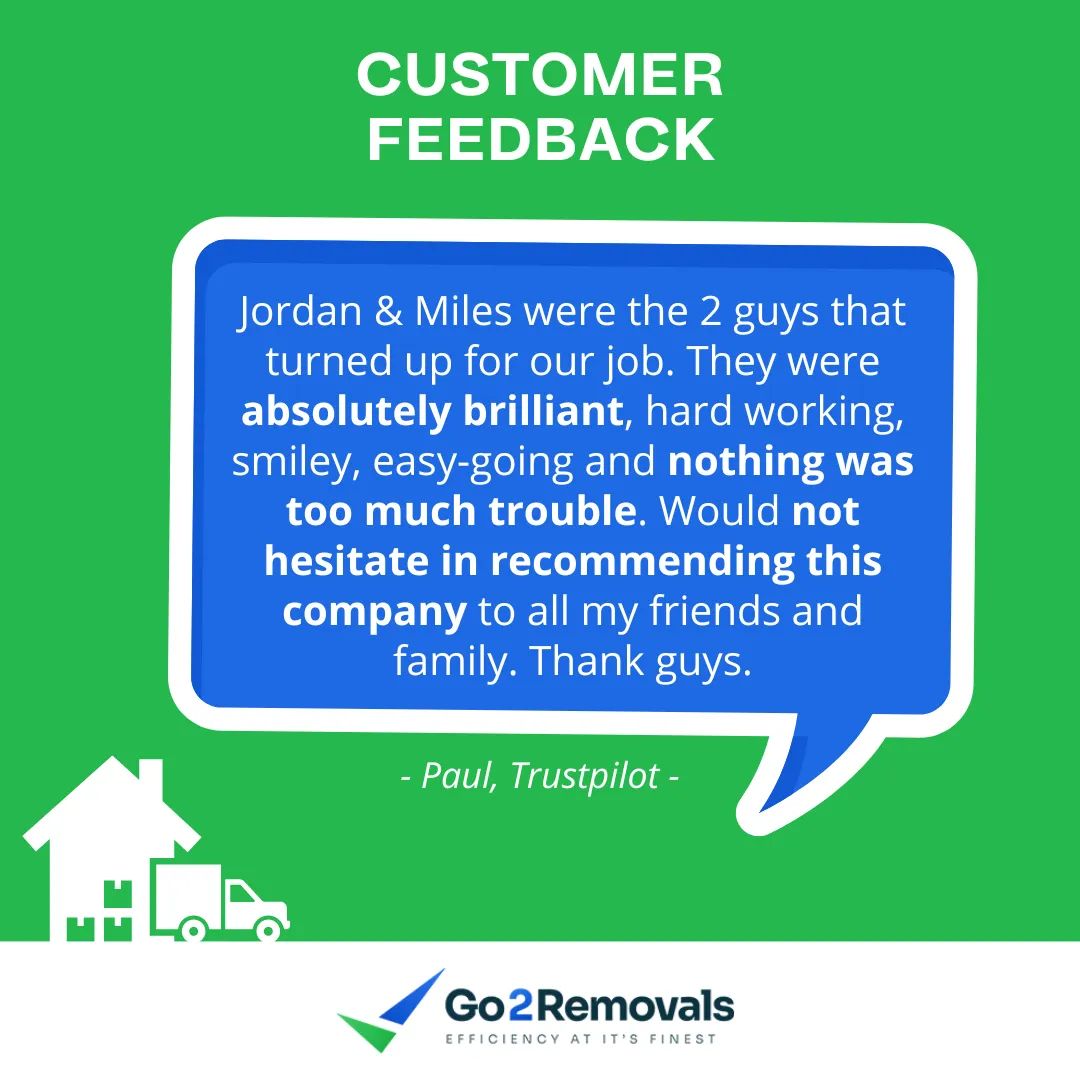 Go2Removals's tweet photo. What a fantastic review about 2 of our lads! 😁 Thanks for all your hard work Jordan and Miles!! 🙌 https://t.co/8v1vPVIXa4 https://t.co/bpG0Inlmpt
