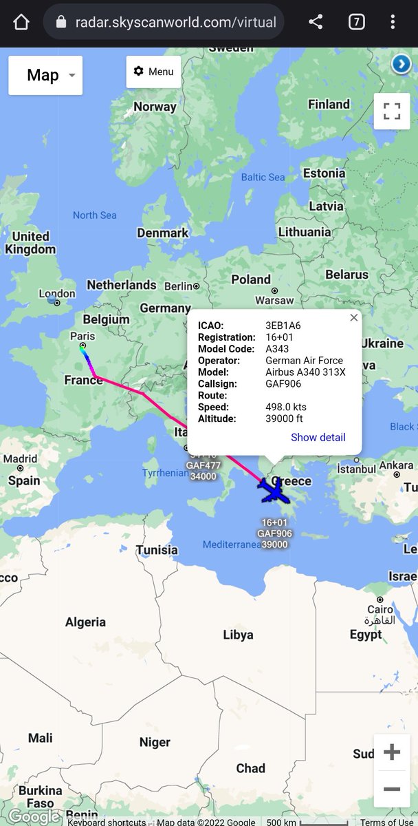 scan_sky's tweet photo. German Air Force 🇩🇪 - A340-313X - 16+01 - #GAF906

Departed From Paris Orly Airport 🇫🇷 &amp; Inbound To Greece 🇬🇷

Aboard Is German Chancellor Olaf Scholz 🇩🇪 Who Is Heading To Athens 🇬🇷 For A Meeting Tomorrow With Greek Prime Minister Kyriakos Mitsotakis 🇬🇷 https://t.co/mh7pnS1msB