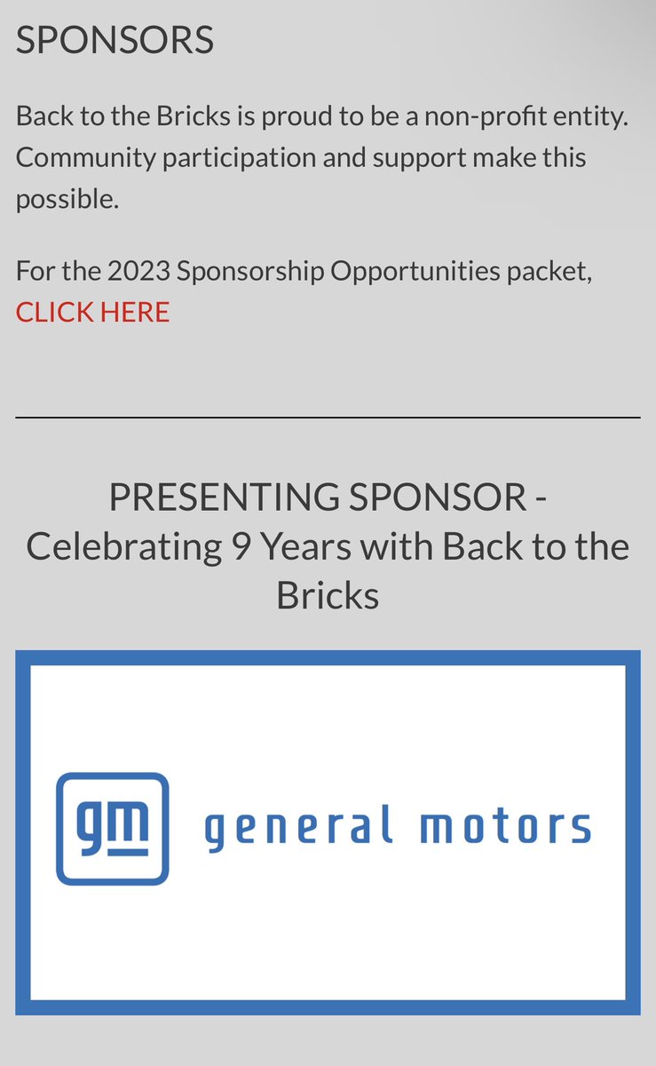 New 2023 Sponsorship Packet is LIVE on our website. For more details visit: backtothebricks.org/sponsors/ #generalmotors #sponsorship #bttb2023 #bttbevents #backtothebricks