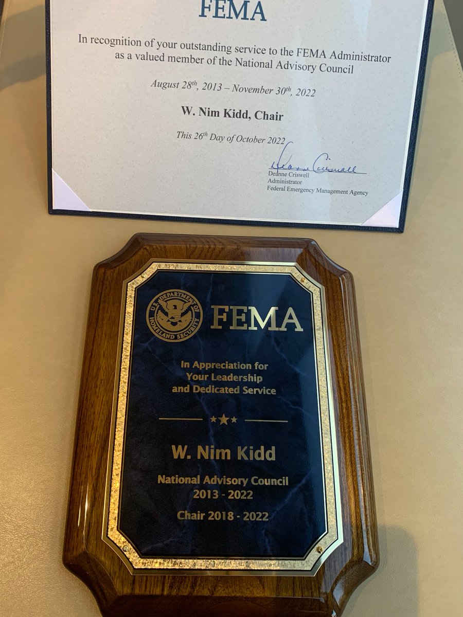 👏Join me in celebrating @TDEM’s @chiefkidd for his dedicated public service on a national scale. Thank you for your time serving on the @fema National Advisory Council providing valuable emergency management insight. For more on the NAC: fema.gov/NAC. #EMGtwitter
